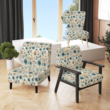 Minimalism Grey And Blue Flowers Pattern - Upholstered Cottage Accent Chairs